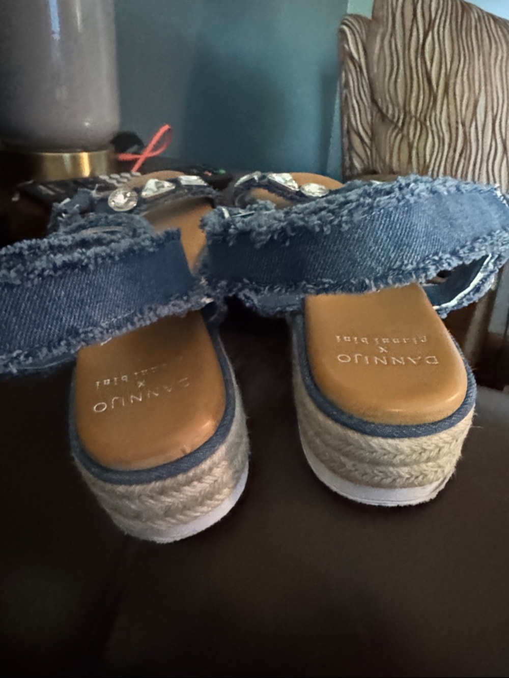 Gianni Bini Blue Denim Jeweled Espadrille Sandals - Picture 4 of 5
